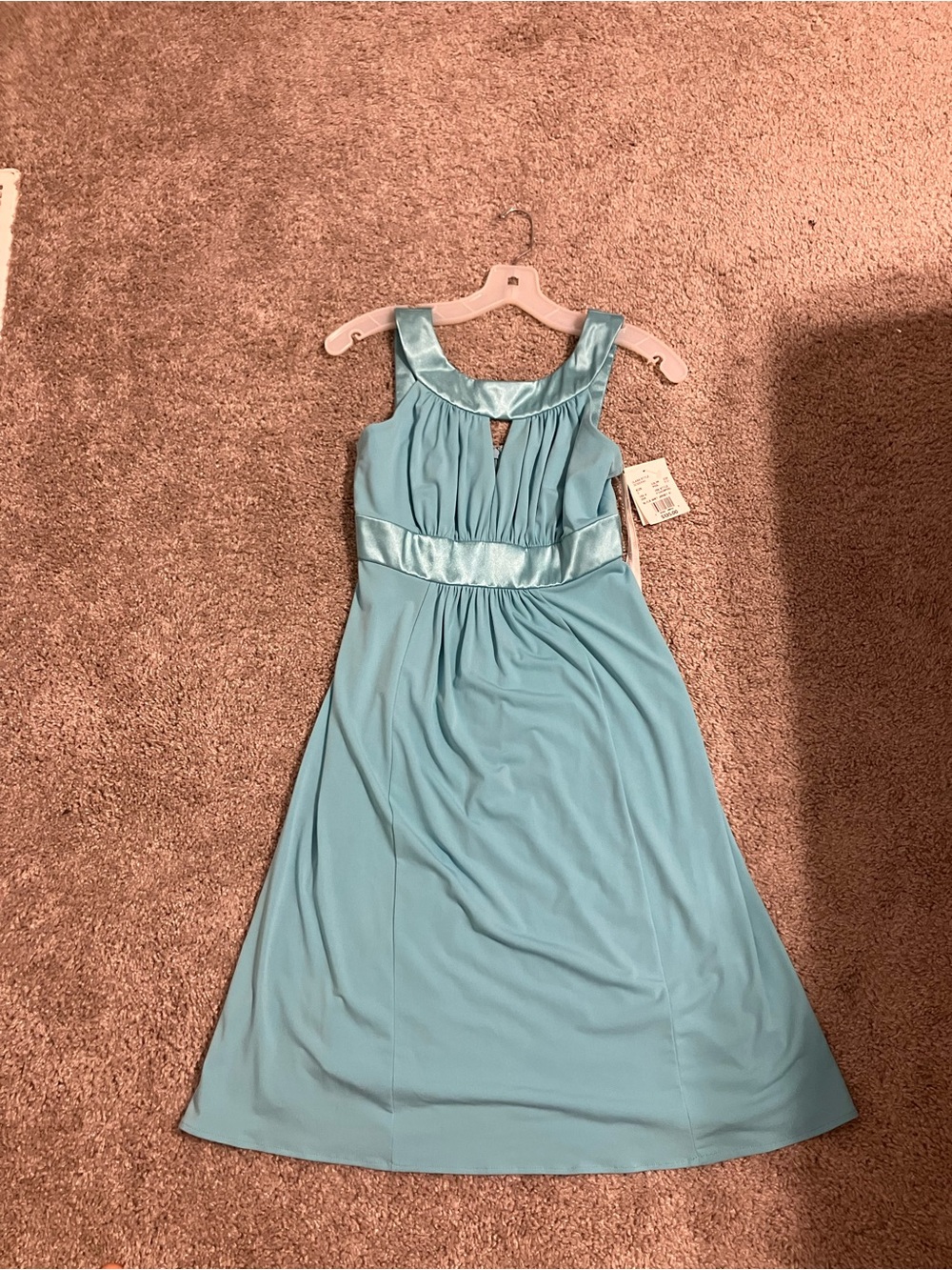 David’s Bridal Sleeveless Light Blue Satin-Trim A-Line Dress